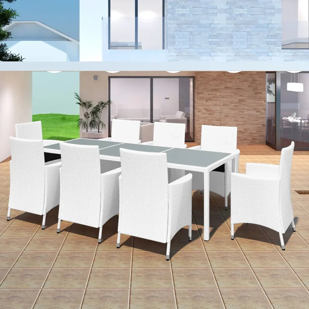 Set da Pranzo da Giardino 9 pz in Polyrattan Bianco Crema 42500
