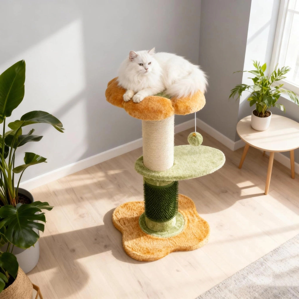Tiragraffi, altezza 69 cm, spessore 13 cm, albero per gatti con colonna tiragraffi, dispositivo per la cura di sé, palla da appendere e piattaforma imbottita, albero per gatti stabile, albero da