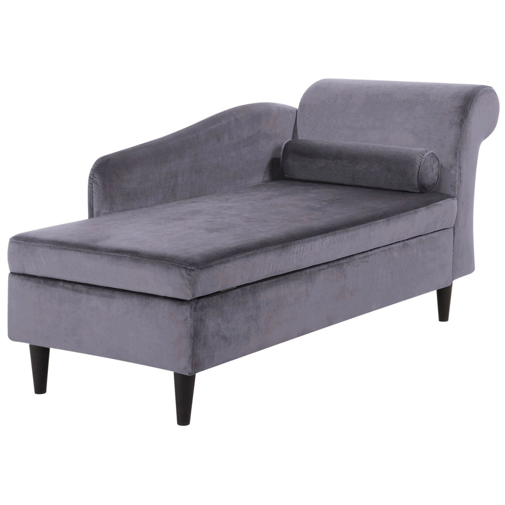 Chaise longue Rivestimento in velluto grigio con contenitore a versione destra con supporto