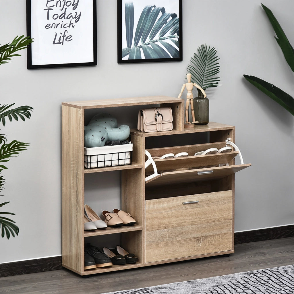 Scarpiera con Ripiani e Cestini ¨C zephmum ¨C Legno 101.5x25.5x98cm