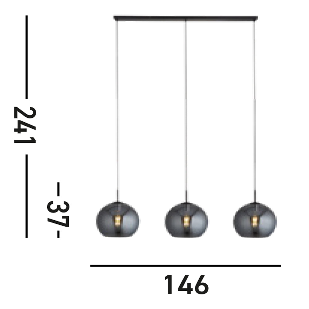 Lampadario Contemporaneo Amsterdam Acciaio Nero Vetro 3 Luci E27