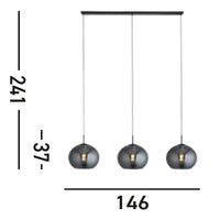 Lampadario Contemporaneo Amsterdam Acciaio Nero Vetro 3 Luci E27