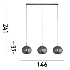 Lampadario Contemporaneo Amsterdam Acciaio Nero Vetro 3 Luci E27