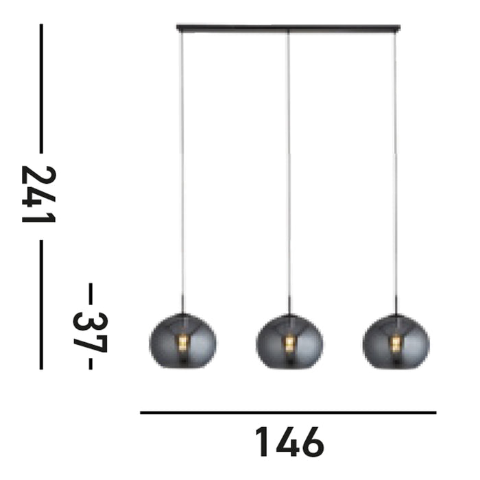 Lampadario Contemporaneo Amsterdam Acciaio Nero Vetro 3 Luci E27
