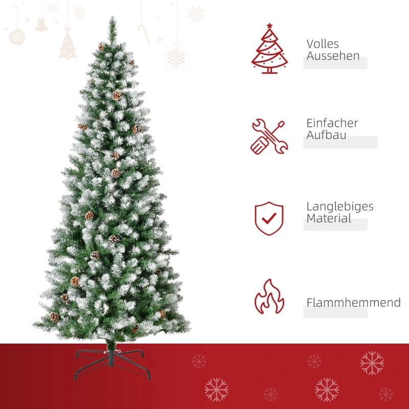 Albero di Natale artificiale, 630 rami, 37 pigne, punte innevate, ignifugo, 180 cm