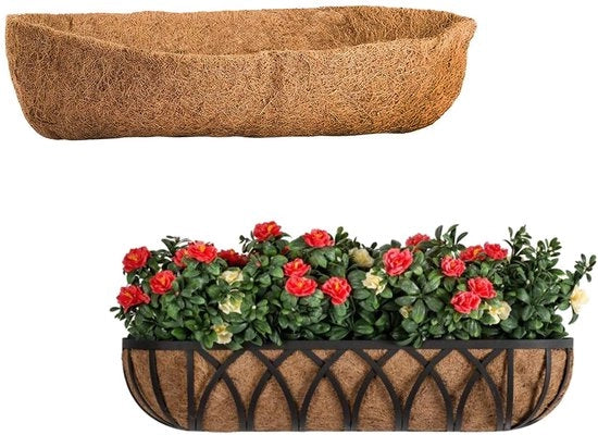 Set da 2 pezzi di rivestimento in cocco per infissi da 60 cm (24 pollici) per infissi di finestra per vasche per piante, rivestimenti in cocco per canali di scarico, rivestimenti in cocco per contenitori per piante all'aperto