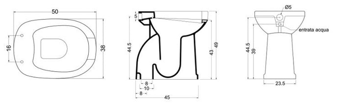 Vaso Bidet disabili aperto completo di erogatore - Vaso Bidet disabili completo di erogatore (scarico a muro)