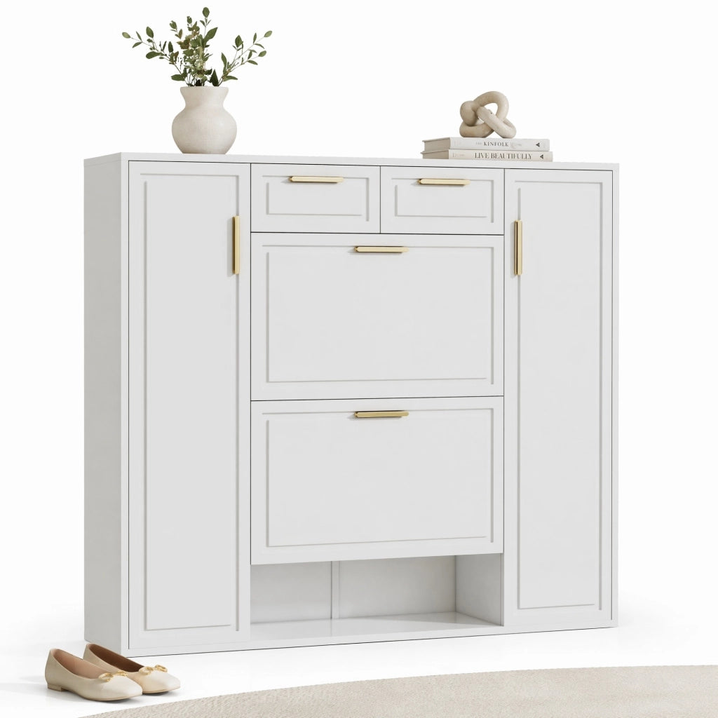 Scarpiera ULEVR 120x24x107 cm con 2 cassetti, 2 ante e ripiani regolabili, bianca
