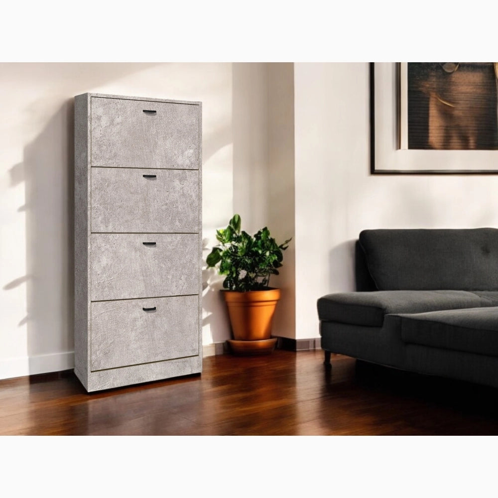 Scarpiera in Legno 4 Ante colore CEMENTO Mobiletto 24 Paia 63x24x150H cm (CD102-CE)