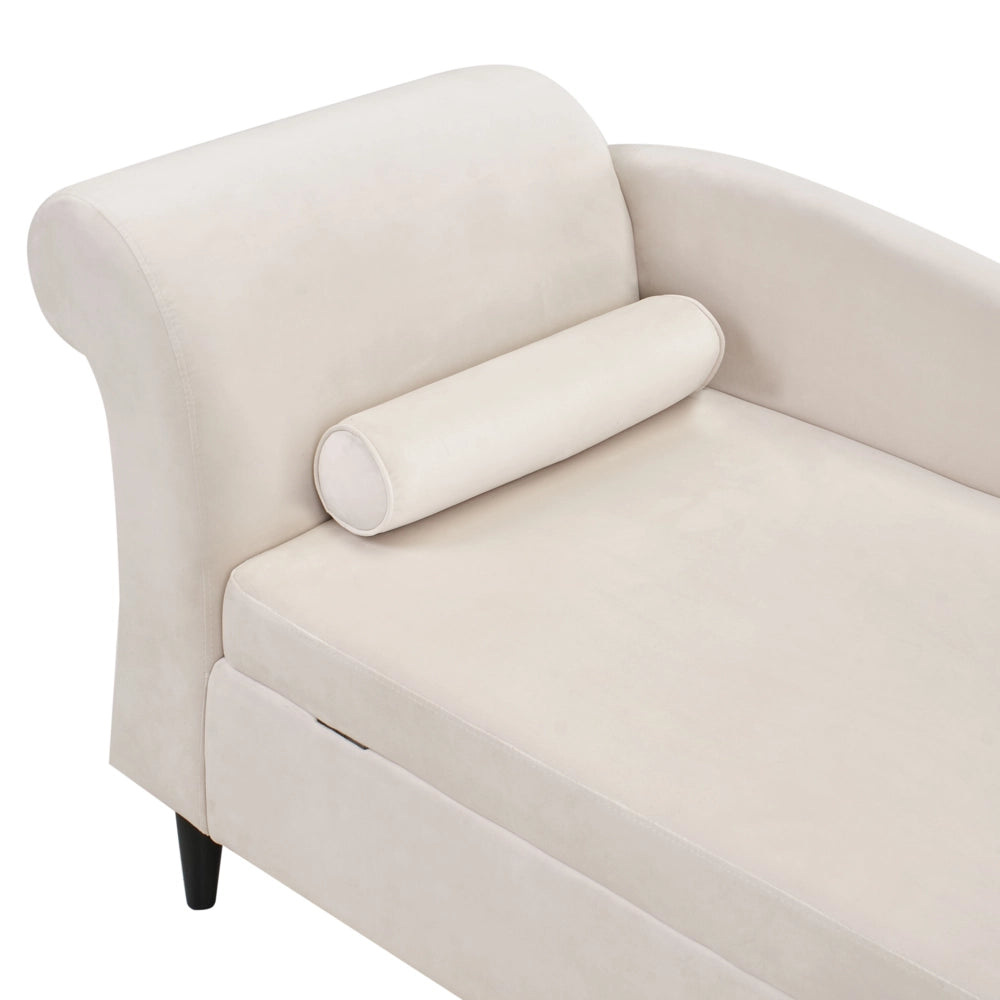 Chaise longue Rivestimento in velluto beige con contenitore a versione sinistra con supporto