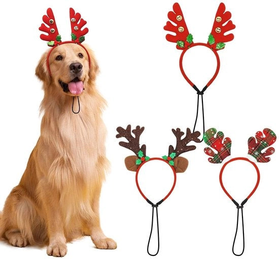 Accessorio di decorazione per cani con corna di renna - 3 pezzi - copricapo per cani - costume da cane - decorazione per vacanza - accessorio per cani