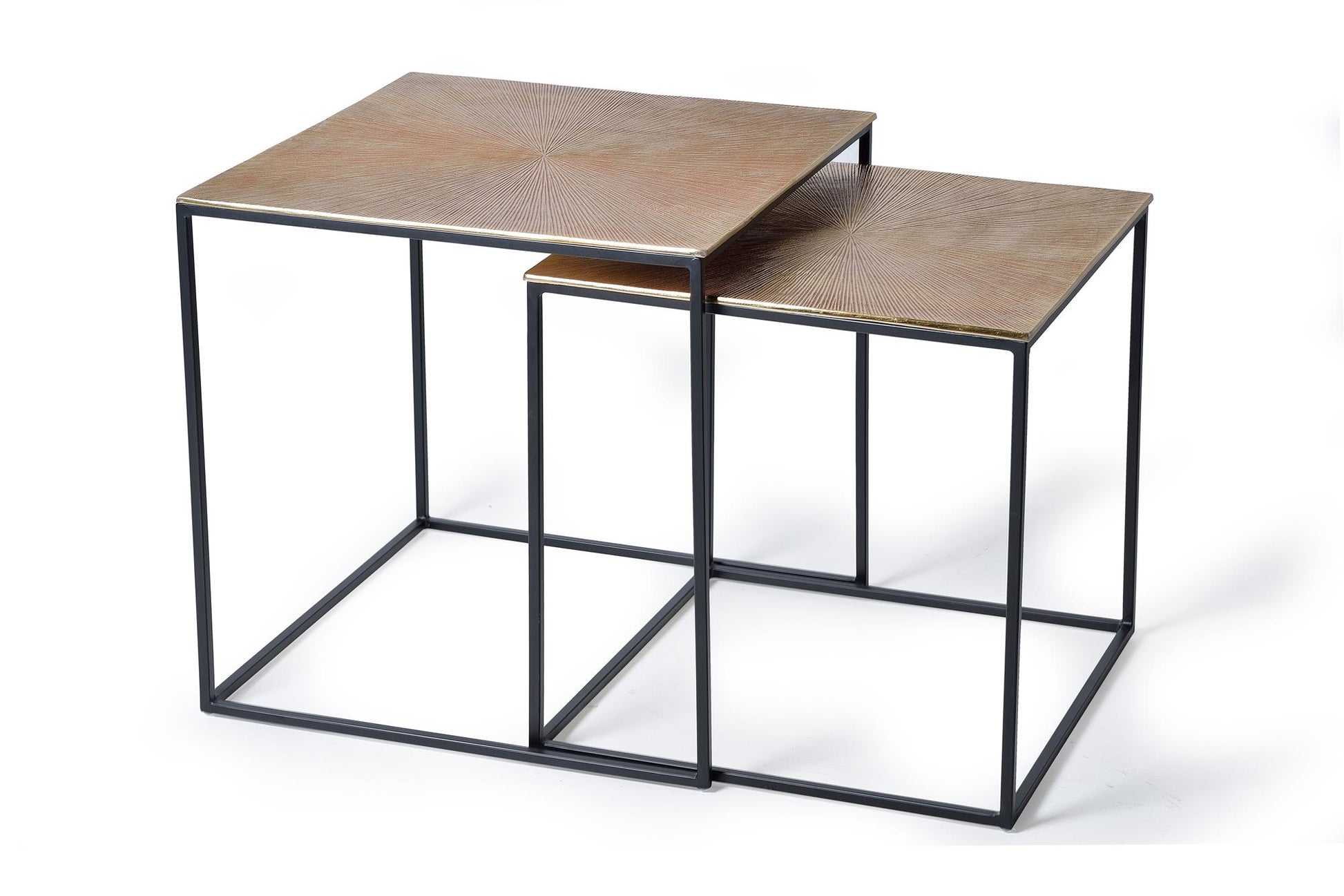 Set di 2 tavolini con struttura in metallo e top in bronzo