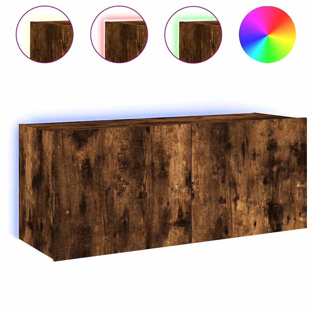 Mobile TV a Parete con Luci LED Rovere Fumo 100x35x41 cmcod mxl 110178