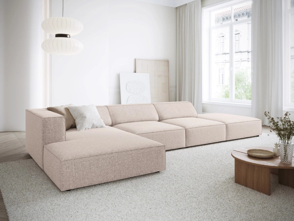 Cosmopolitan Design - Divano angolare sinistro "Arendal" 5 posti in ciniglia beige 