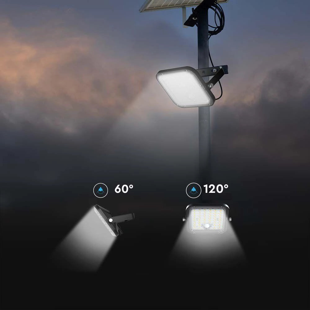 Faro LED solare 30W 6400K 4800lm IP65 nero PIR telecomando