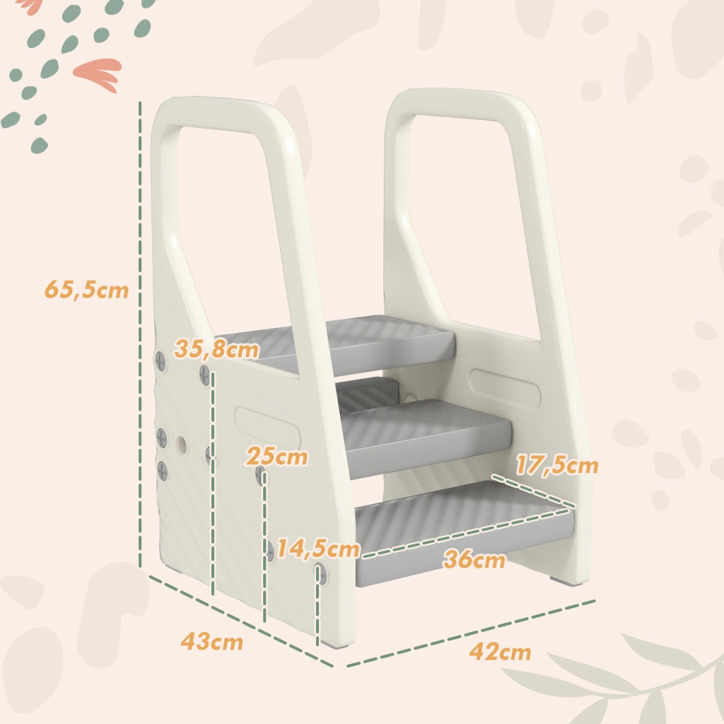 Scala Bambini 3 Gradini Regolabile ¨C Zephmum ¨C Grigio 43x42x65.5 cm