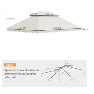 Ricambio Tettuccio per Gazebo 4x3mt Tetto a 2 Livelli in Poliestere Crema AntiUV