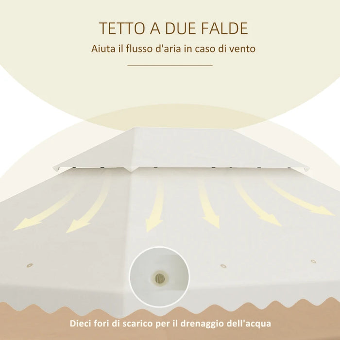 Ricambio Tettuccio per Gazebo 4x3mt Tetto a 2 Livelli in Poliestere Crema AntiUV
