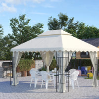 Ricambio Tettuccio per Gazebo 4x3mt Tetto a 2 Livelli in Poliestere Crema AntiUV