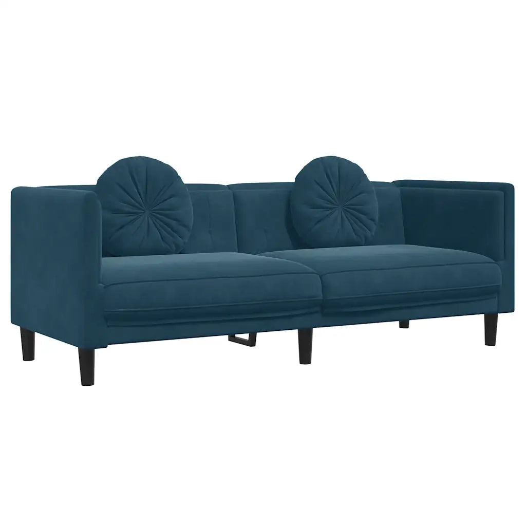 Set di Divani 3 pz con Cuscini Blu in Velluto