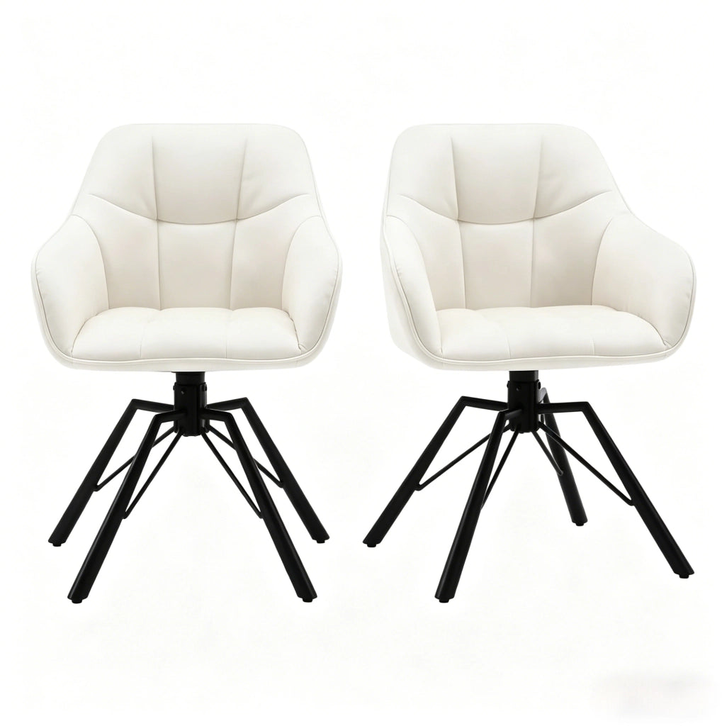 Set di 2 sedie da pranzo girevoli 360° in velluto crema