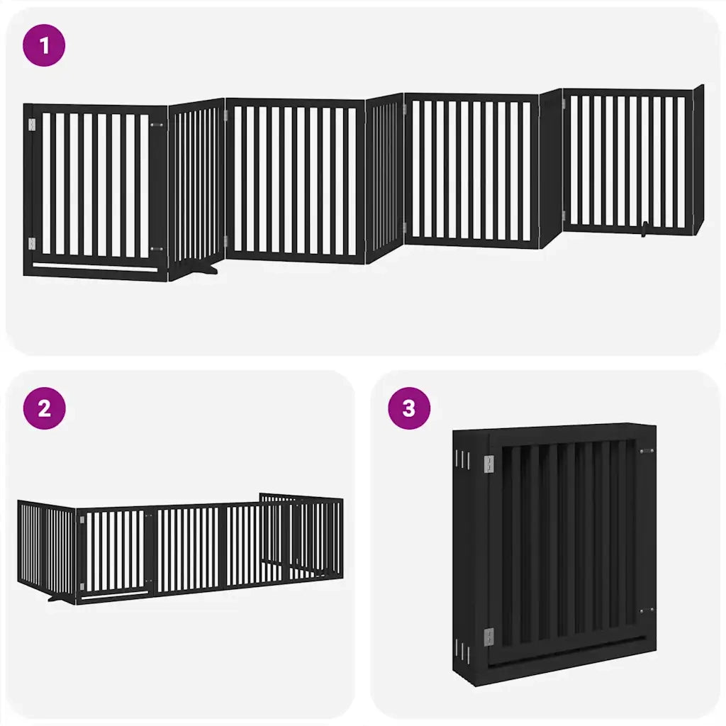 vidaXL Cancello Cani Porta Pieghevole Nero 8 Pannelli 640 cm Pioppo