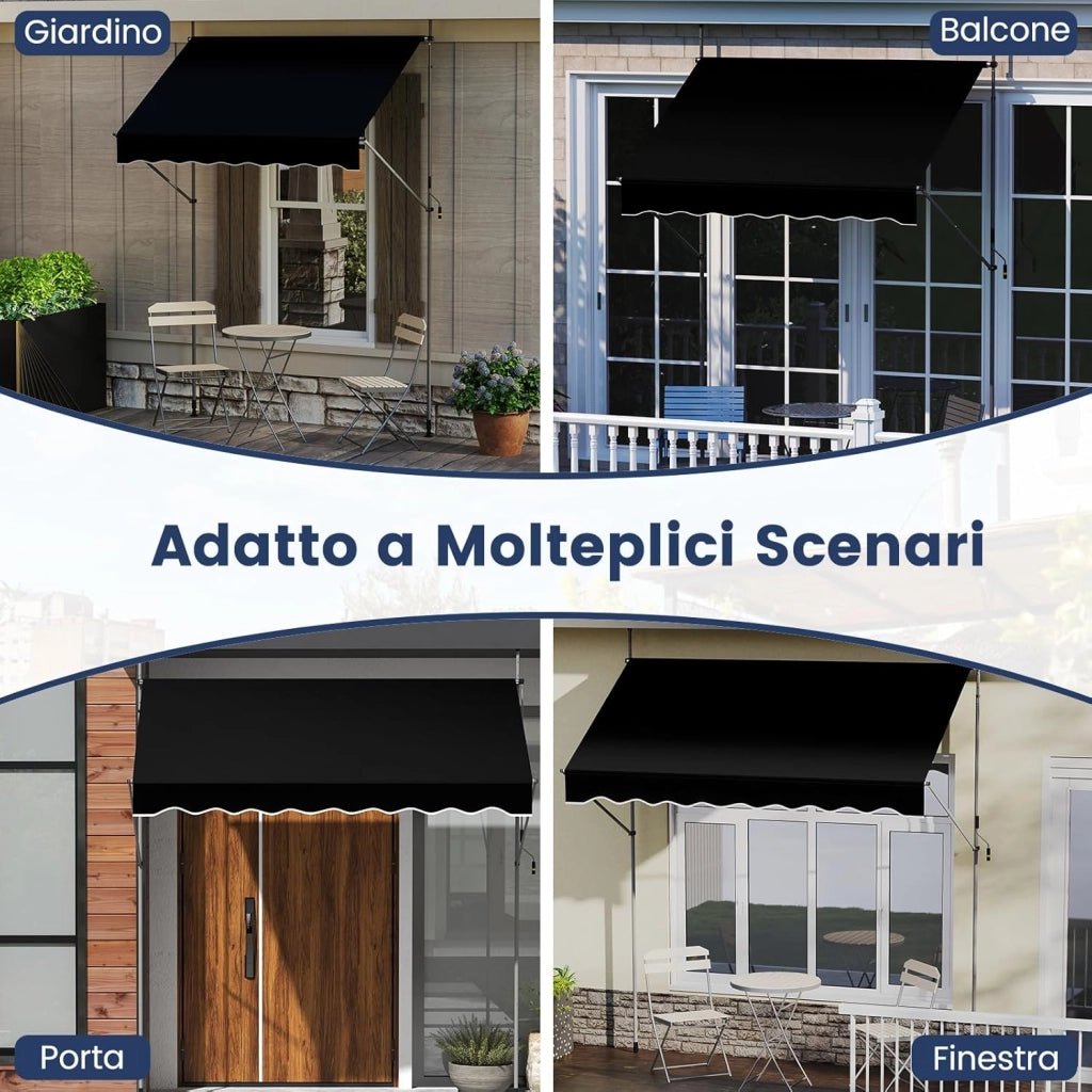 Tenda da Sole a Morsetto, Regolabile in Altezza e Inclinazione con Manovella, Telo Impermeabile e Resistente ai Raggi Solari e Telaio Antiruggine, Tenda Retrattile Senza Foratura (2M,Nero)