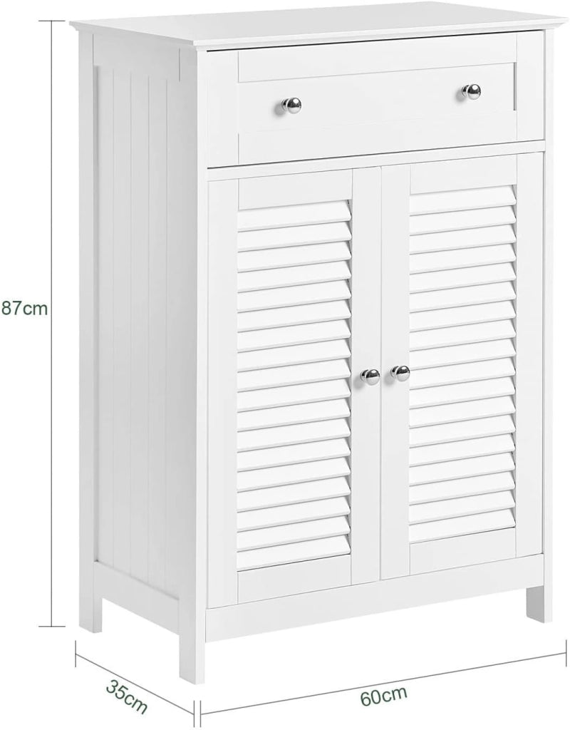 Mobiletto Base per Bagno o Ingresso, con Due Ante e cassetto, in Stile tapparelle,Bianco,FRG238-W,IT