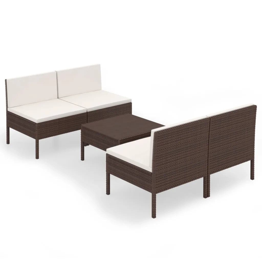 Set Divani da Giardino 5 pz con Cuscini in Polyrattan Marrone 3094307