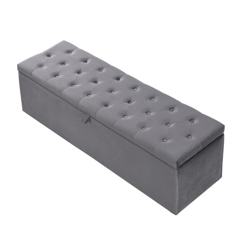 Letto imbottito 140x200 cm con contenitore; testiera alta e dettagli con rivetti in velluto grigio