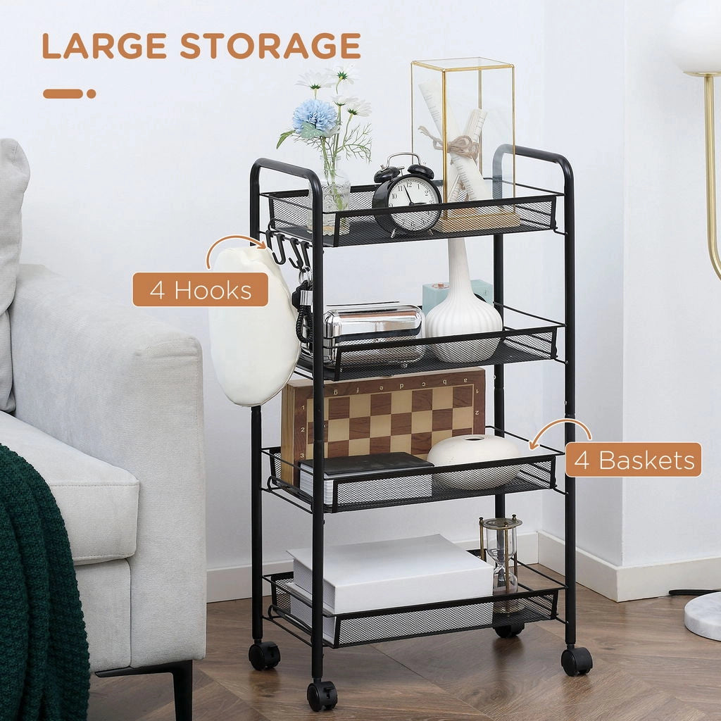 CARRELLO DA CUCINA A 4 RIPIANI RIMOVIBILI 45X26.5X84 CM IN ACCIAIO NERO