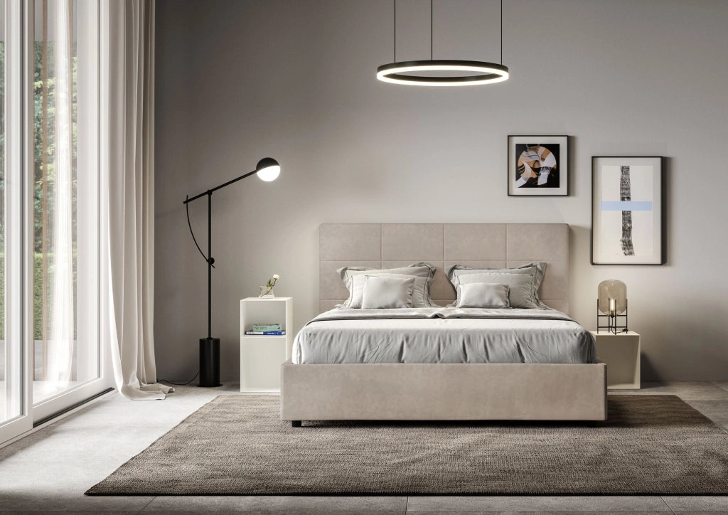 Letto Matrimoniale Francese 140x190 cm con Rete e Contenitore Mika Sabbia