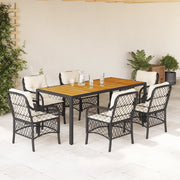 Set da Pranzo da Giardino 7 pz Nero con Cuscini in Polyrattan 3212040
