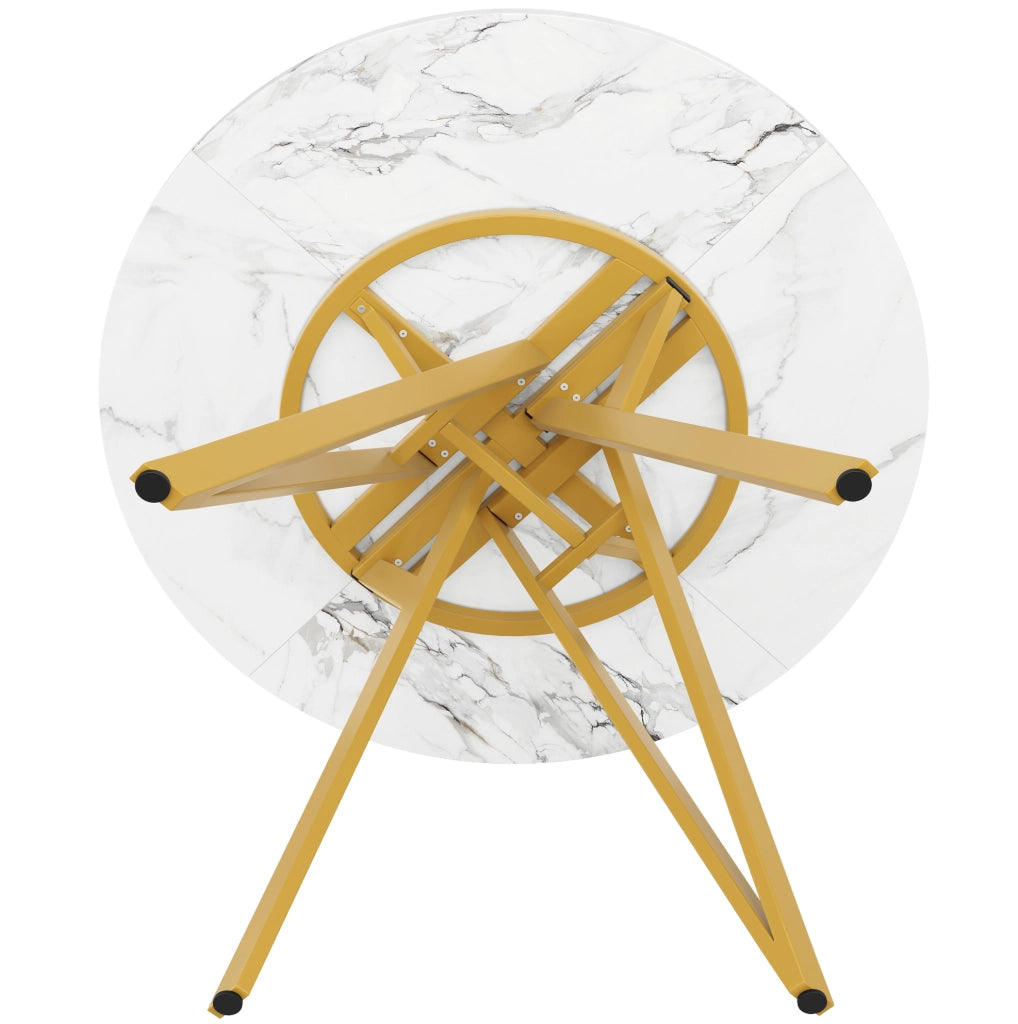 Tavolo da pranzo rotondo Ø100 cm effetto marmo oro