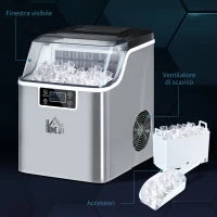 Macchina Ghiaccio 20kg in 24 Ore, 24 Cubetti in 14-18 Minuti con Dimensione Regolabile, Serbatoio 3.2L e Sistema Autopulente, Argento
