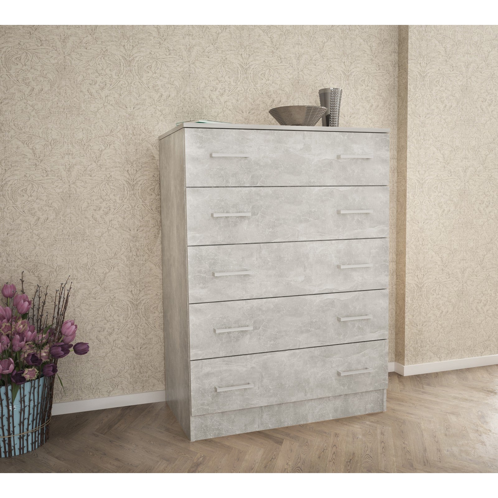 kit cassettiera 5 cassetti 80x111x45 cm cemento chiaro.k4298 cod:ferx.1025