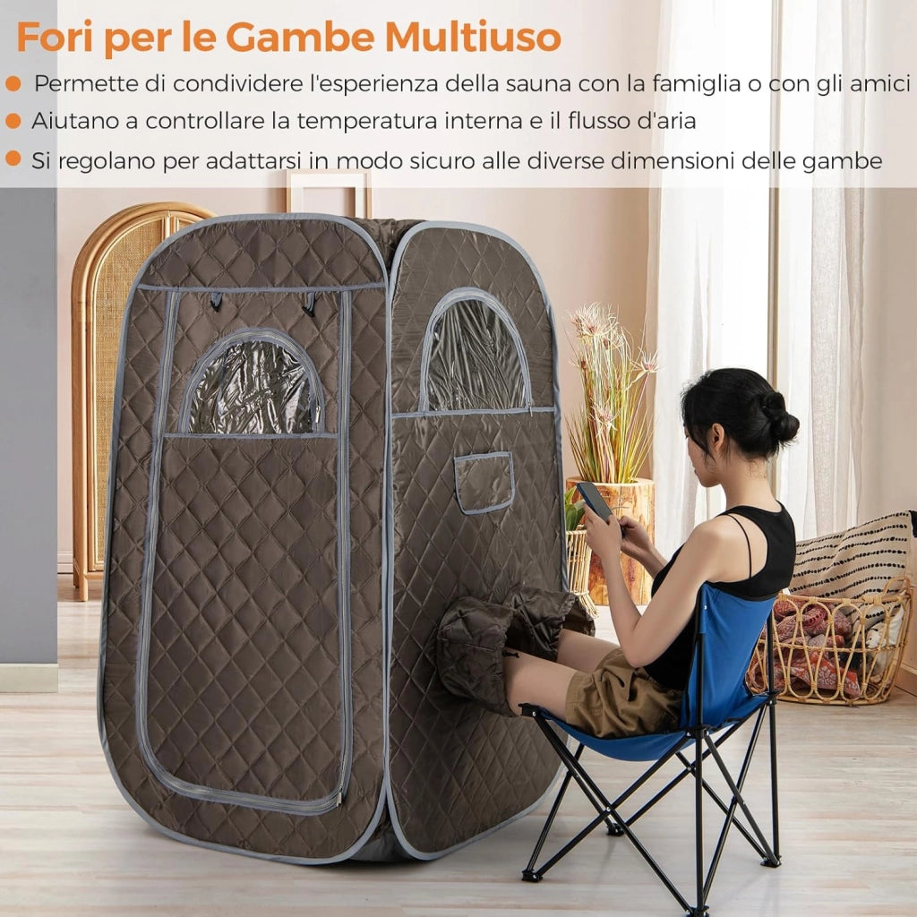 Sauna a Vapore Portatile 3L, Sauna da Casa con 9 Livelli di Regolazione della Temperatura da 40-65℃, Telecomando, Sedia Pieghevole e Massaggiatore per Piedi in Legno (Grigio)