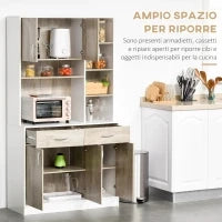 Mobile Buffet Dispensa Cucina, Ante Cassetti e Vani Aperti, 100L x 39P x 181.5Acm Bianco e Legno
