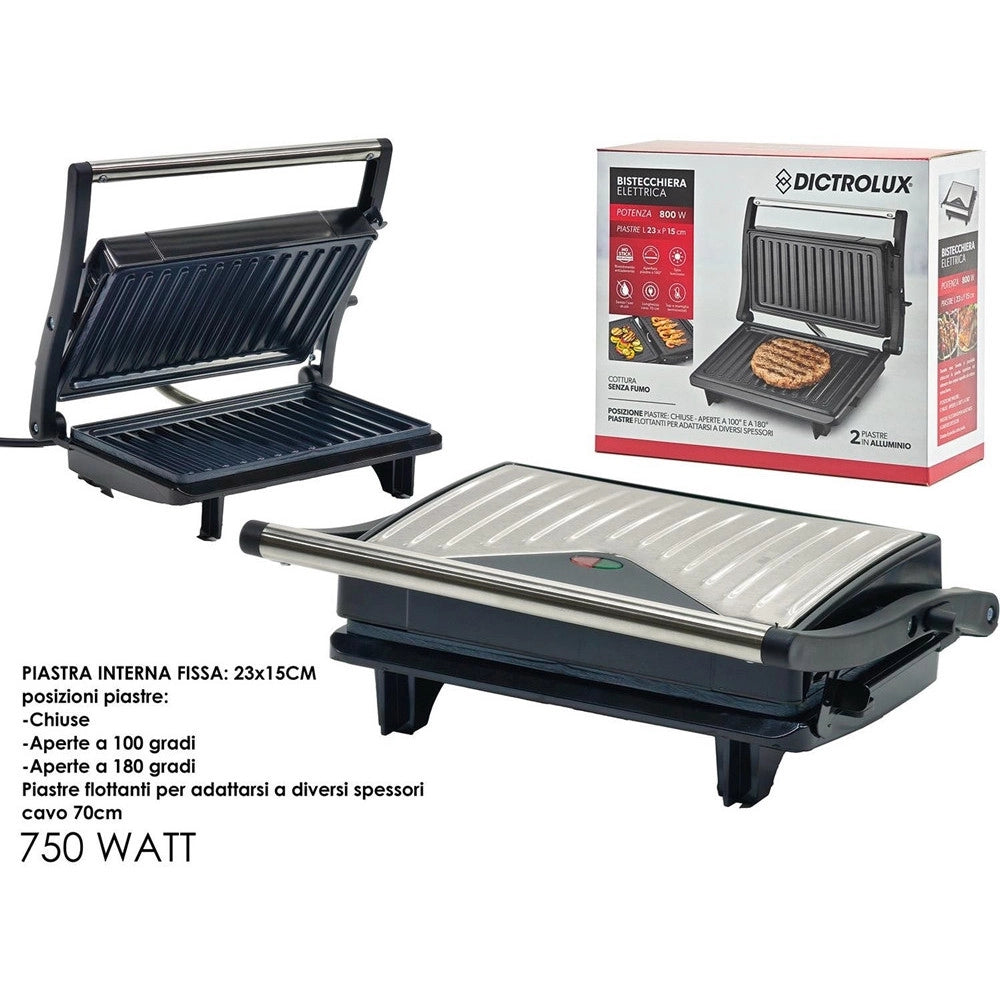 Trade Shop - Bistecchiera Elettrica 800w Acciaio Cottura Senza Fumo Olio 2 Piastre In Alluminio -