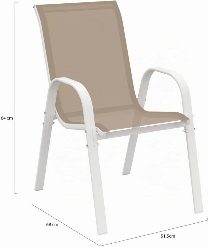 Set di 6 sedie da giardino impilabili LYMA in metallo e textilene, bianco e beige
