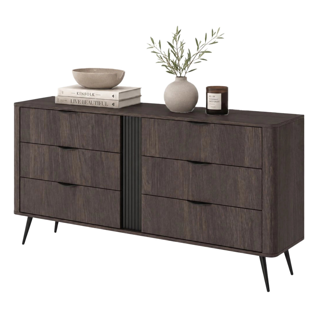 Madia Kaba, Credenza 6 Cassetti, 163x38x81h cm Marrone Noce