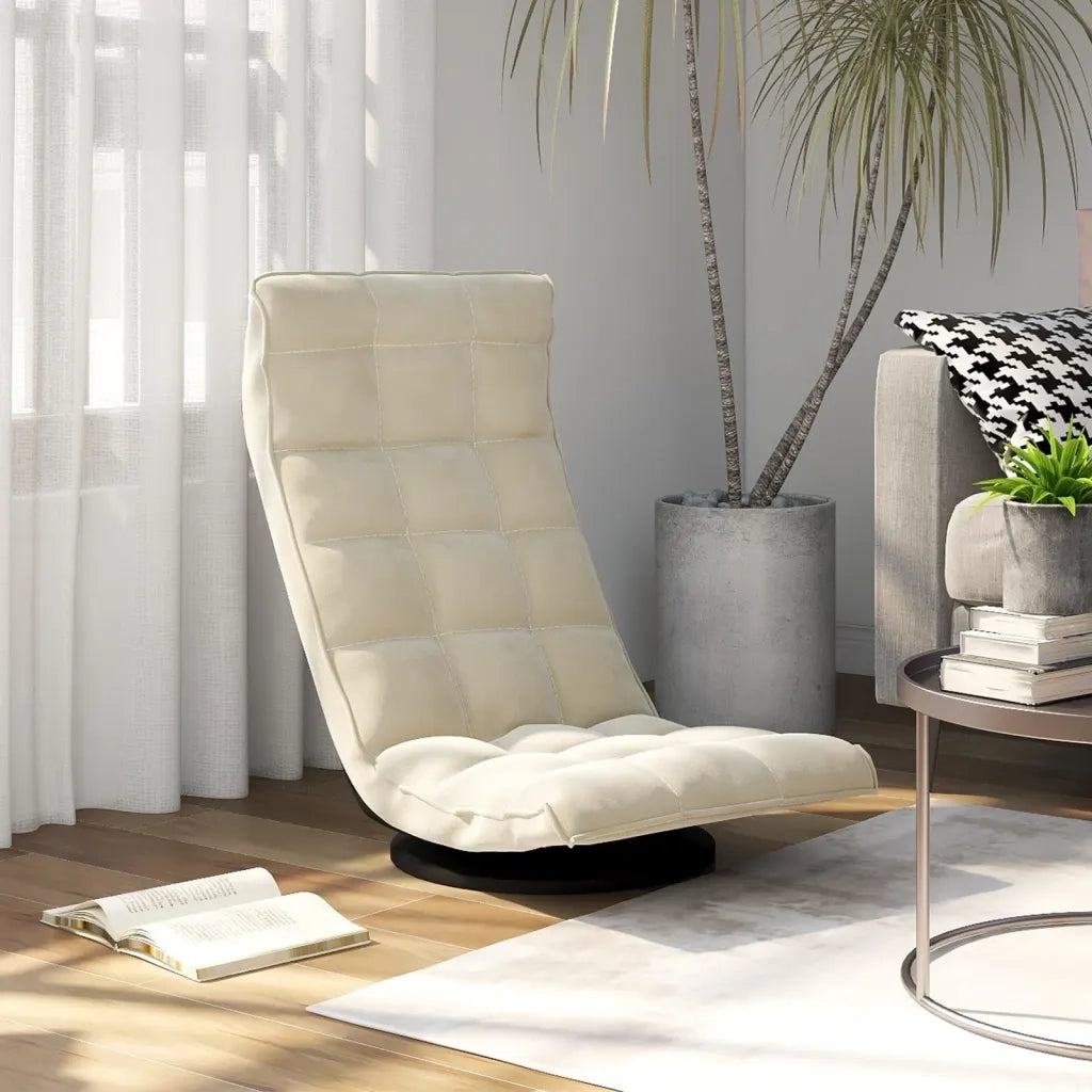 Sedia da Pavimento Girevole Crema in Velluto CFW6893124
