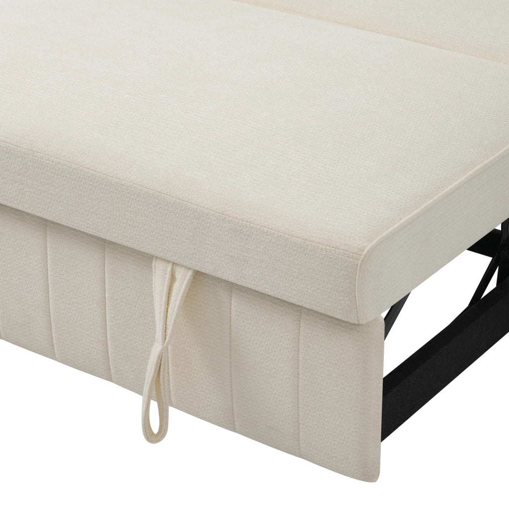 Divano letto 2 posti con schienale regolabile; USB e portabicchieri; ciniglia beige