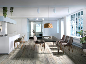 Tavolo da pranzo allungabile rettangolare marmo porcellanato e noce