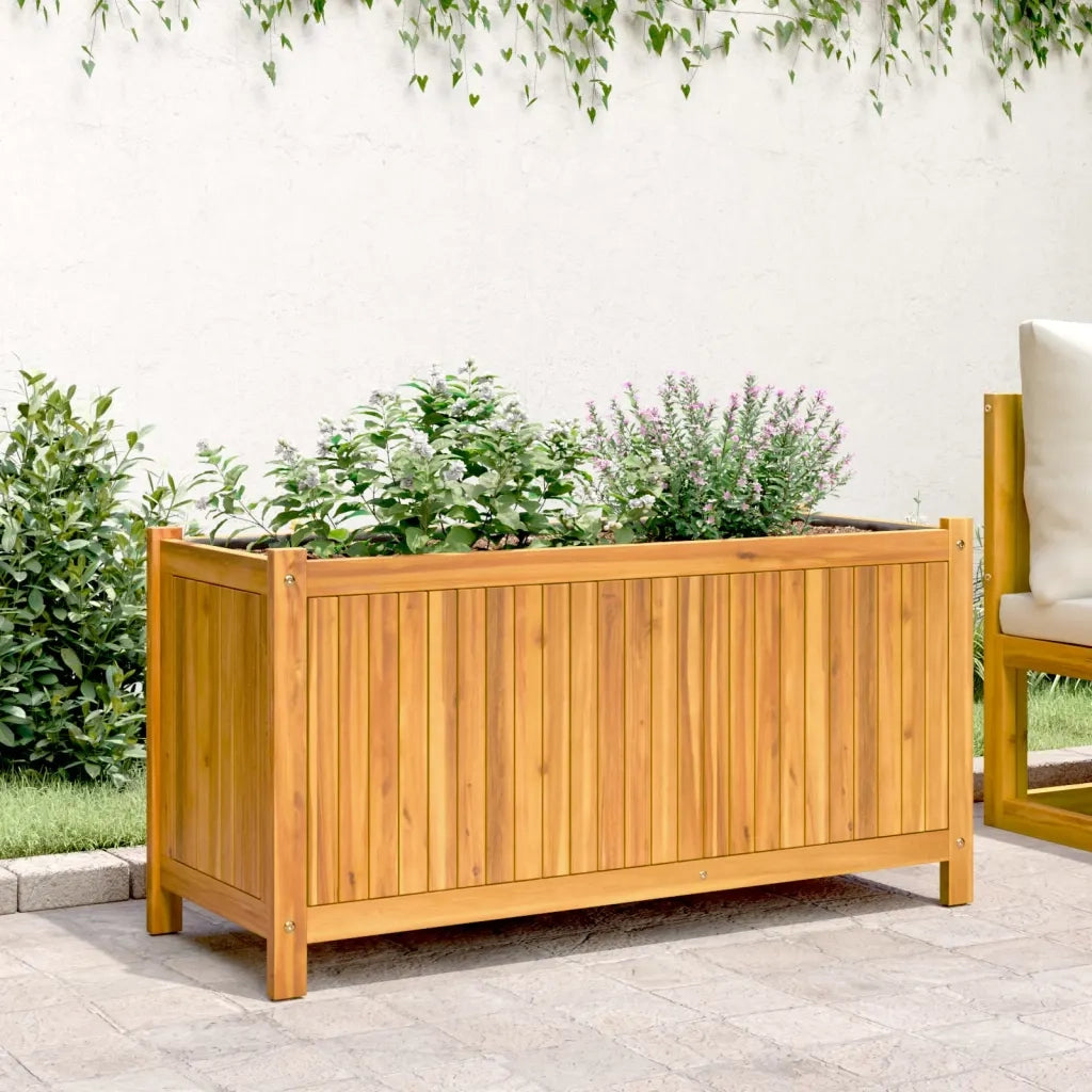 Fioriera | Cassetta per fiori | Vaso Giardino con Rivestimento 99,5x38x50cm Massello Acacia