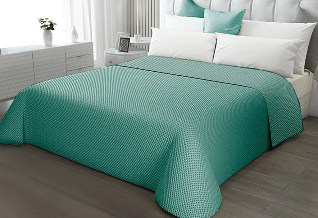Trapunta Double Face 200x255 cm Coperta Morbida Copriletto Tinta Unita Verde