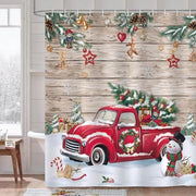 Douchegordijn di Natale con camion rosso, albero di Natale e pupazzo di neve - 180 x 180 cm, impermeabile e muffa resistente