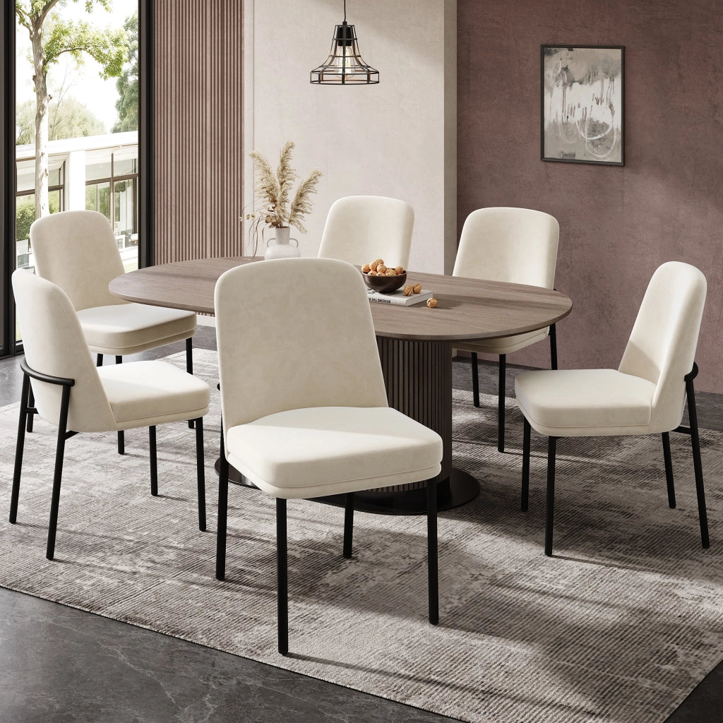 Sedie da sala da pranzo 6 pezzi con seduta imbottita e struttura in metallo, stile moderno minimalista, in velluto beige