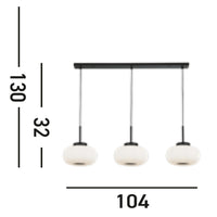 Lampadario Contemporaneo Lumina Acciaio Bianco Vetro Nero 3 Luci E27