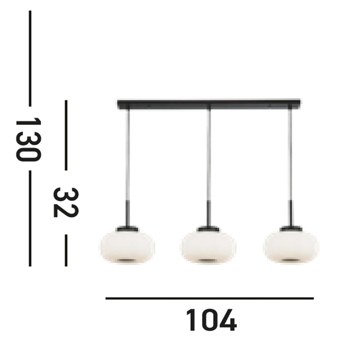 Lampadario Contemporaneo Lumina Acciaio Bianco Vetro Nero 3 Luci E27